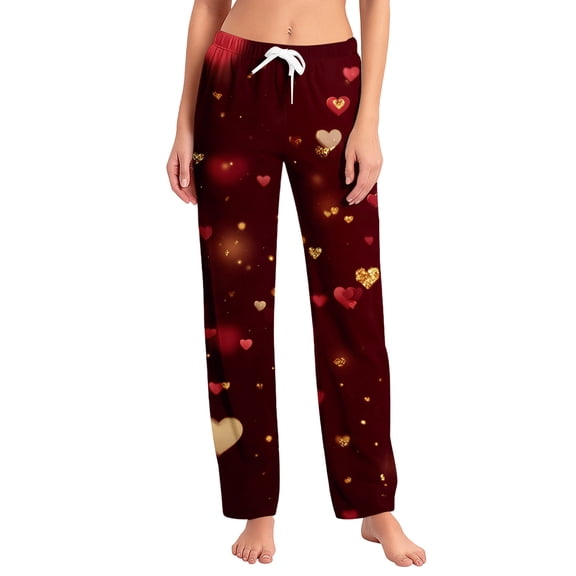 Hearthz Valentines Day Pj Pants Love Print Womens Sleep Pants Spring Summer Drawstring Straight Leg Women's Lounge Pants