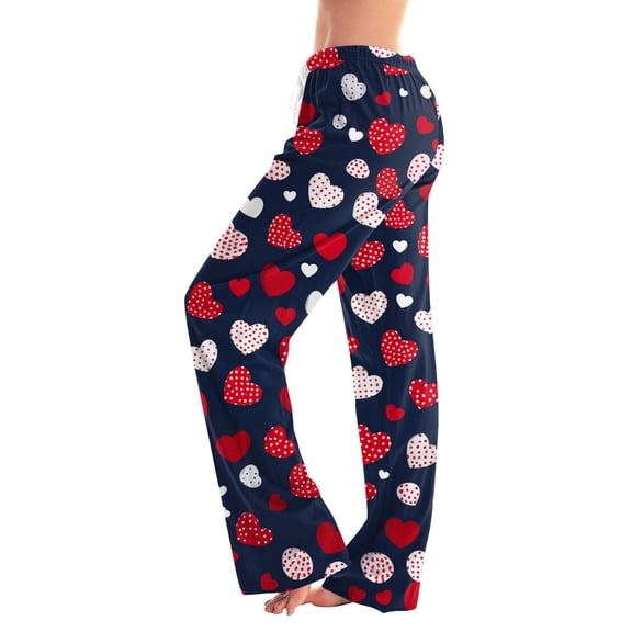 Hearthz Valentines Day Pj Pants Sleep Pants Women Heart Graphic Drawstring Wide Leg Women's Lounge Pants