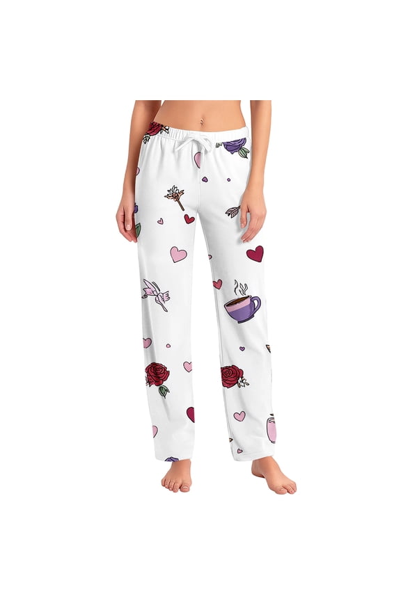 Valentines Day Pj Pants Women Heart Printed Heart Pj Pants Women Spring Summer Drawstring Straight Leg Lounge Pants Women