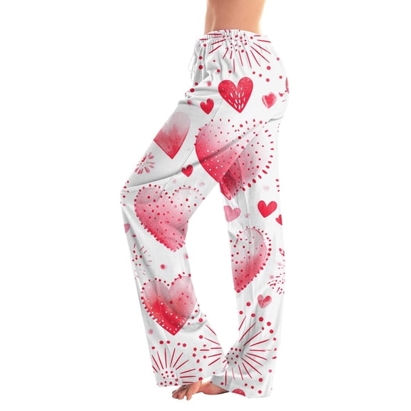 Hearthz Valentines Day Pj Pants Women Heart Printed Women Sleep Pants Spring Drawstring Straight Leg Womens Lounge Pants
