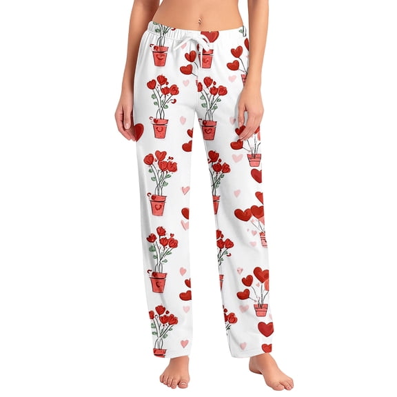 Hearthz Valentines Day Pj Pants Women Love Print Heart Pj Pants Spring Summer Drawstring Straight Leg Womans Lounge Pants