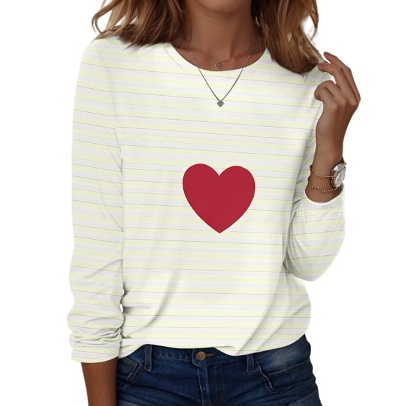 Hearthz Valentines Day Tops for Women Heart Graphic O Neck Womens Long Sleeve T Shirts Spring Comfy Holiday Womens Tunic Tops