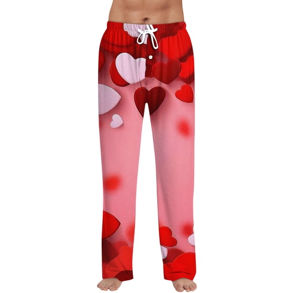 Hearthz Valentines Pajama Pants Men Sleeping Pants for Men Love Heart Print Drawstring Wide Leg Loose Lounge Homewear with Pocket