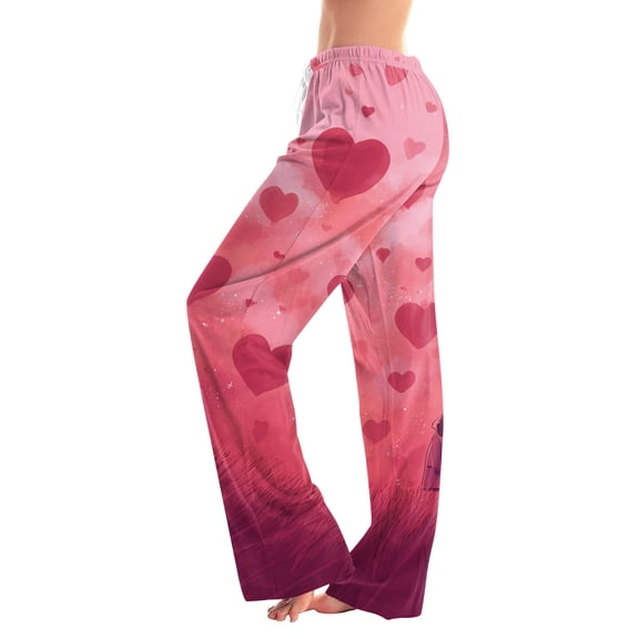Hearthz Valentines Pajama Pants Women's Sleep Pants Love Heart Print Drawstring Wide Leg Womans Lounge Pants