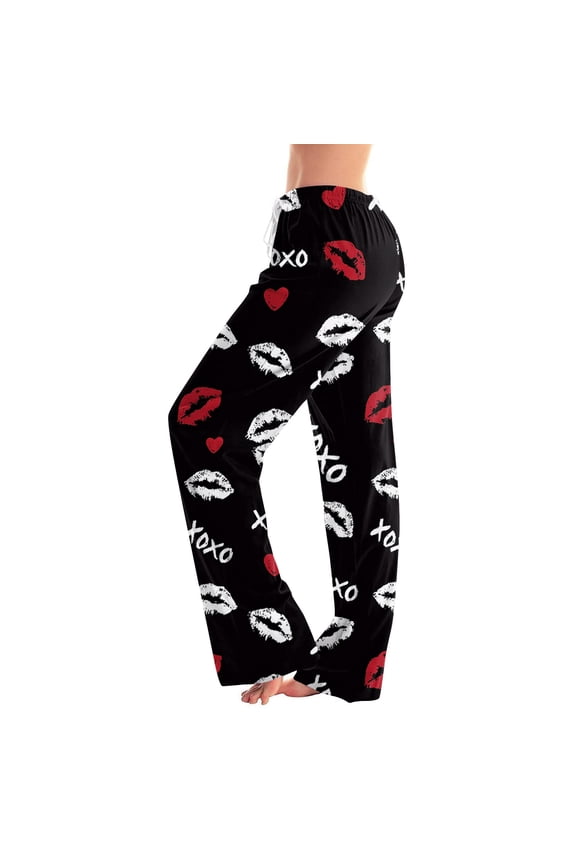 Valentines Pajama Pants for Women Love Heart Graphic Pj Bottoms Pants Drawstring Wide Leg Holidays Sleep Pants Women