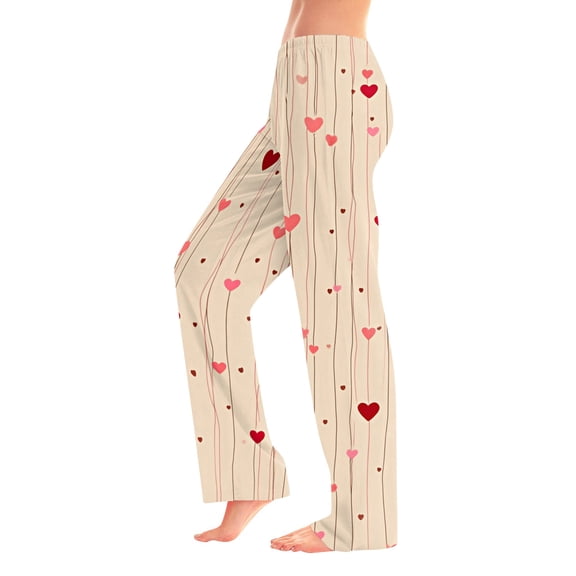 Hearthz Valentines Pajama Pants for Women Love Heart Print Women's Pajama Bottoms Drawstring Wide Leg Women's Lounge Pants