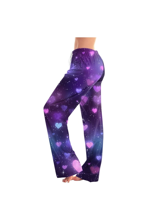 Valentines Pajamas Pants for Women Love Heart Graphic Soft Pajama Pants for Women Drawstring Wide Leg Holidays Sleeping Pants Women