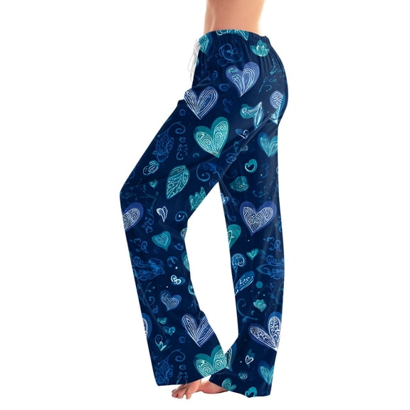 Hearthz Valentines Pajamas for Women Pants Love Heart Graphic Pj Bottoms Pants Drawstring Wide Leg Holidays Sleep Pants for Women