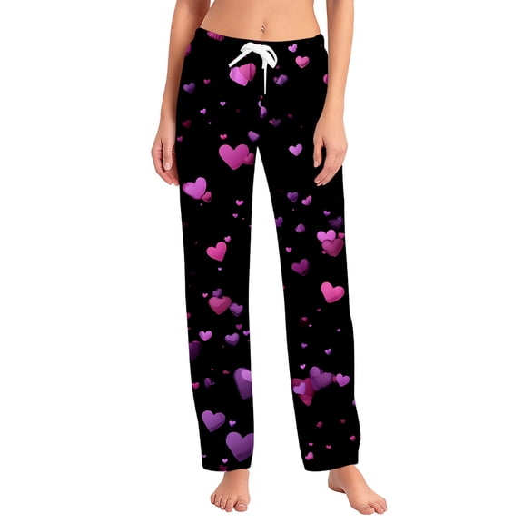 Hearthz Valentines Pj Pants Heart Print Heart Pj Pants Spring Summer Drawstring Straight Leg Women Lounge Pants
