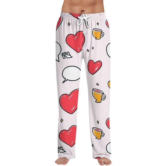 Hearthz Valentines Pj Pants Men Sleep Pants for Men Heart Print Drawstring Straight Leg Men Lounge Pants with Pocket