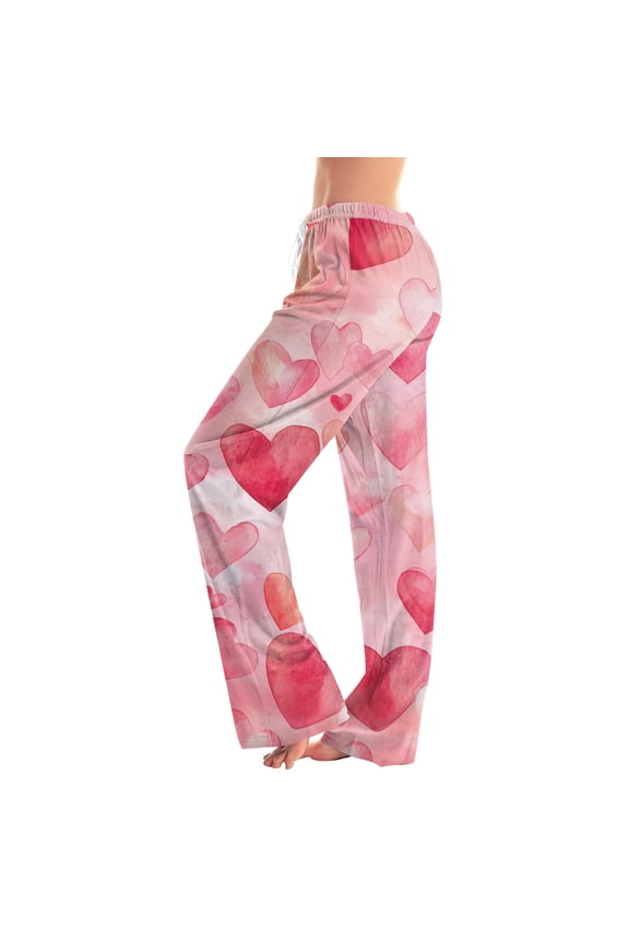 Valentines Pj Pants Women's Sleep Pants Heart Print Drawstring Straight Leg Women Lounge Pants