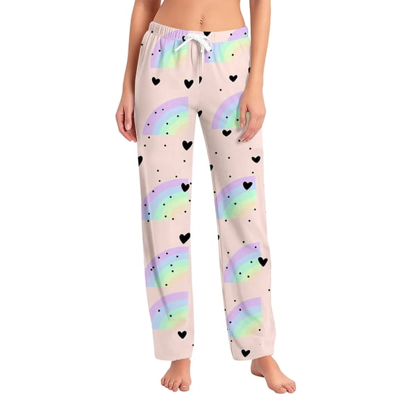 Hearthz Valentines Pj Pants for Women Love Heart Print Heart Pajama Bottoms Spring Summer Drawstring Wide Leg Woman Lounge Pants