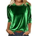 thumbnail image 1 of Hearthz Velour Tops for Women Casual Crew Neck Women 3/4 Sleeve Tops Loose Basic Shirt Velour Blouse Solid Holiday Party Outfits, 1 of 7