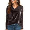 thumbnail image 1 of Hearthz Velour Tops for Women Casual V Neck Women Shirts Long Sleeve Vintage Party Dressy Shirt Blouse, 1 of 4