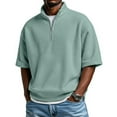 thumbnail image 1 of Hearthz Waffle Mens 1/4 Zip Sweatshirt Stand Collar Short Sleeve Mens Shirts Lightweight Running Gym Jerseys for Men Mint Green XXL, 1 of 7