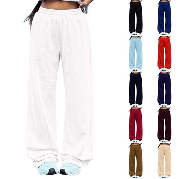 Hearthz Wide Leg Sweatpants Women High Waist Trousers Women Fall Soft Fleece Womens Sweatpants Cotton Joggers for Women
