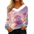 thumbnail image 1 of Hearthz Woman Christmas Sweater Faux Fur Trim V Neck Sweatshirts Xmas Christmas Snowman Print Women Tops Winter Warm Long Sleeve Pullover Tops, 1 of 5