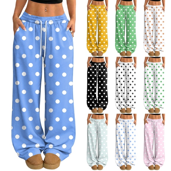 Hearthz Womans Pajama Pants Drawstring Wide Leg Polka Dot Comfy Pants for Women Baggy Soft Comfy Lightweight Sleepwear Bottoms