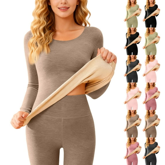 Hearthz Women Fleece Tops Long Sleeve Crew Neck Base Layer Shirt Women Winter Warm Plush Thermal Top Women