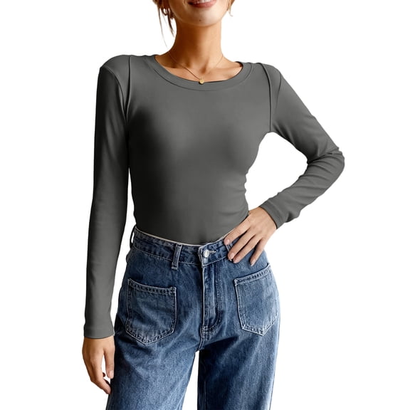 Hearthz Women Long Sleeve Tops Crew Neck Base Layer Women Slim Fit Basic Undershirts Underscrub Baselayer
