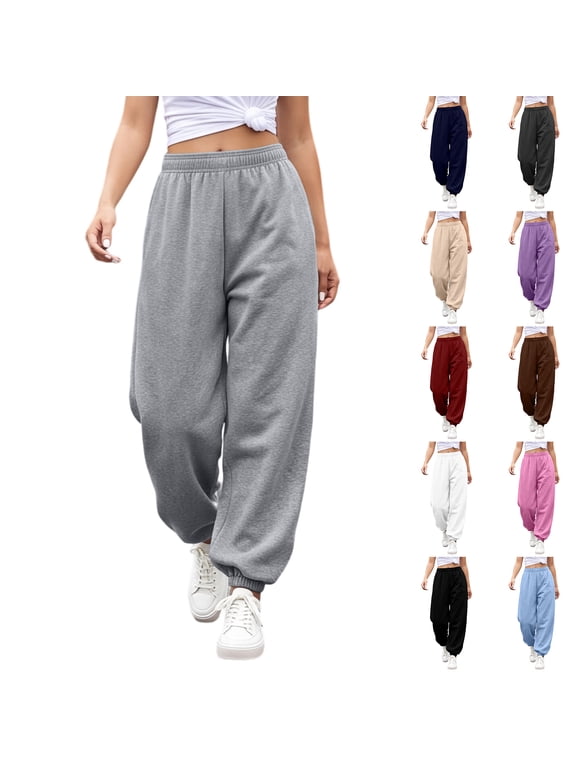 Women Oversized Jogger Trousers Solid High Waist Cuffed Casual Trousers Fall Winter Women’s Joggers Athletic Workout Gym Sweatpants for Women Sky Blue M