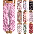 thumbnail image 1 of Hearthz Women Pajama Pants Drawstring Wide Leg Valentine's Day Bowknot Women Lounge Pants Baggy Soft Comfy Lightweight Sleep Pants for Women, 1 of 7