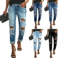 thumbnail image 1 of Hearthz Women Ripped Jeans Mid Waisted Stretchy Distressed Women Jeans Trendy Seamed Front Loose Denim Pants for Women with Pockets, 1 of 7