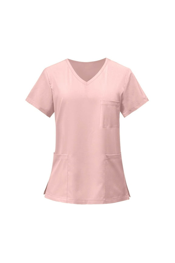 Women Scrub Tops Plus Size Short Sleeve V Neck Women Tops Casual Nursing Working Uniform with Pocket