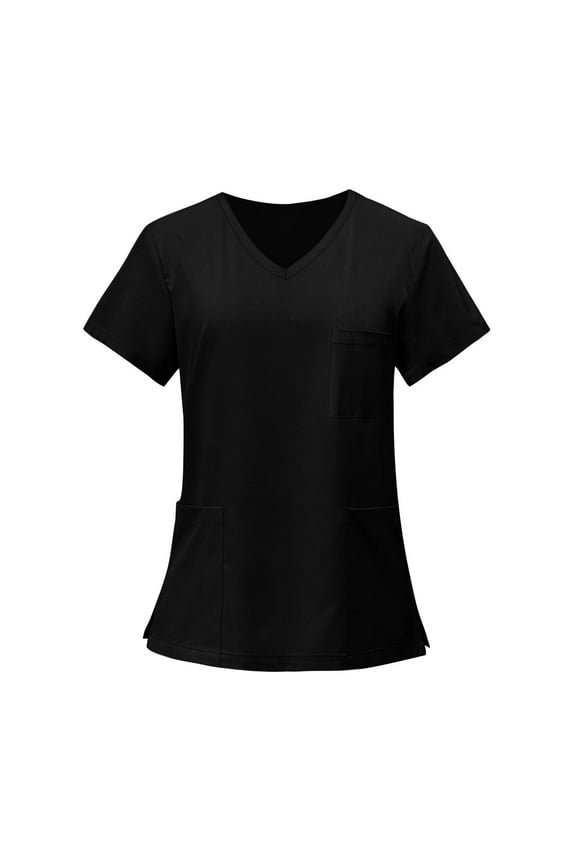 Women Scrub Tops Solid V-Neck Short Sleeve Women Shirts Dressy Casual Nursing Working Uniform with Pocket