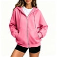 thumbnail image 1 of Hearthz Women Zip Up Hoodie Jacket Solid Color Drop Shoulder Women's Zip Up Hoodie Fall Winter Warm Women’s Jackets with Pocket Pink XL, 1 of 6