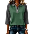 thumbnail image 1 of Hearthz Women's 3/4 Sleeve Athletic Golf Shirts Color Block Raglan Women Button Down Shirt Summer Womens Polo Shirts, 1 of 6