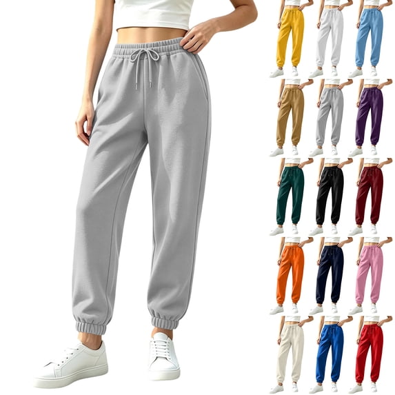 Hearthz Women's Fleece Lined Cuffed Jogger Pants Solid High Waist Cuffed Casual Trousers Winter Warm Trousers for Women Athletic Workout Gym Fleece Lined Sweatpants Navy XL