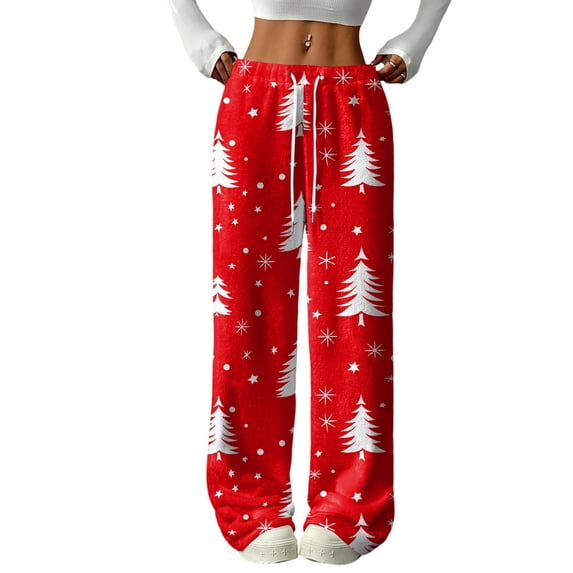 Hearthz Women's Fleece Pajama Bottoms Christmas Fuzzy Fleece Cozy Elastic Waist Wide Leg Sleep Pants with Pockets Fall Winter Warm Pj Soft Sleep Bottoms