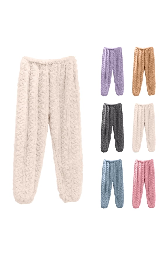 Women's Fleece Pajama Pants Fuzzy Winter Warm Thermal Women's Pajama Bottoms Wide Leg Drawstring Sleep Pant with Pocket
