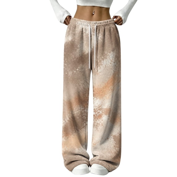 Hearthz Women's Fleece Pants Gradient Tie Dye Wide Leg Women's Pajama Bottoms Elastic Drawstring High Waist Sleeping Pants Women Womens Plush Pajama Pants