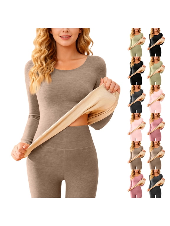 Women's Fleece Tops Crew Neck Long Sleeve Base Layer Top Women Winter Warm Plush Thermal Shirts for Women
