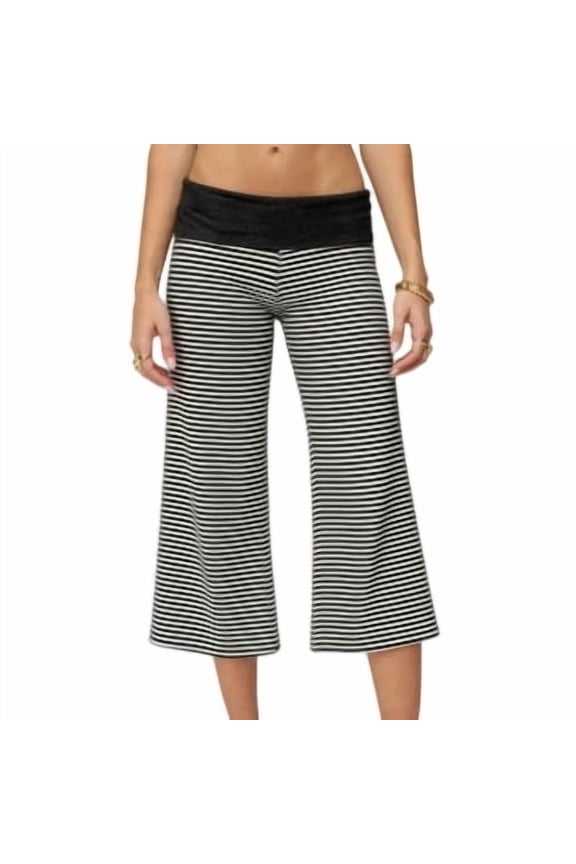Women's Fold Over Waist Wide Leg Crop Pants for Women Soft Stretchy Flare Cotton Capri Pants for Women High Waisted Culottes White S