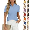 thumbnail image 1 of Hearthz Women's Golf Polo Shirts Short Sleeve 3 Buttons Collared Uniform Tops UPF 50+ Sun Protection Womens Golf Polo Shirts Red L, 1 of 5