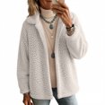 thumbnail image 1 of Hearthz Women's Lapel Collar Cropped Sherpa Jacket, Open Front Fluffy Teddy Fleece Long Sleeve Coat with Side Pockets, Casual Lightweight Outerwear for Fall Winter Daily Travel, 1 of 5