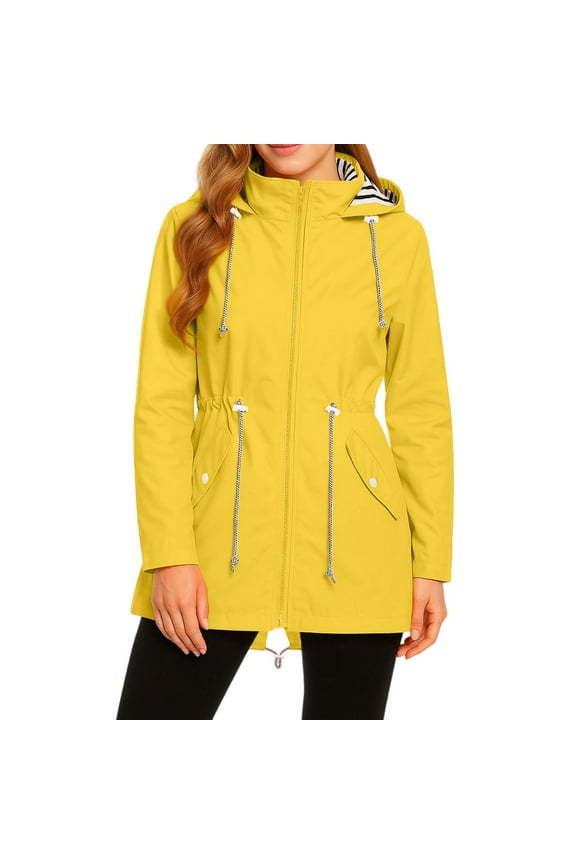 Women's Outdoor Waterproof Jacket Hooded Jacket Zip Up Lightweight Wind Breaker Long Jacket Rain Coat Women with Pockets