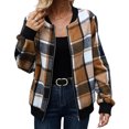 thumbnail image 1 of Hearthz Women's Plaid Zip Up Bomber Jacket, Stand Collar Long Sleeve Checkered Coat with Ribbed Cuffs & Hem, Casual Lightweight Outerwear for Spring Fall Daily Shopping Travel, 1 of 8