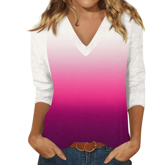Hearthz Women's Raglan Tshirts 3/4 Length Sleeve V Neck Baseball Jersey Colorblock Womens Plus Size Tops Fall Women's Blouse