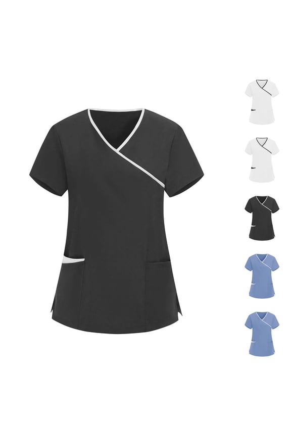 Women's Scrub Tops V Neck Short Sleeve Women Nurse Uniform with Pocket Plus Size Under Scrubs for Women Blue M