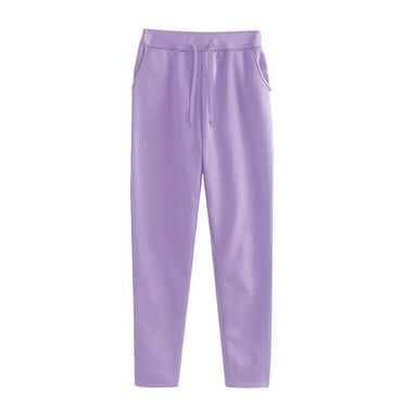 Hearthz Women's Wide Leg Sweatpants Baggy Straight Leg Sweat Pants Elastic High Waisted Loose Pants with Pockets Light Purple,M