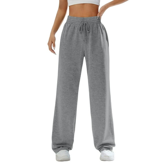 Hearthz Women's Wide Leg Sweatpants High Waist Baggy Flared Pants Drawstring Athletic Joggers Sweat Pants Dark Gray,XXL