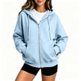 thumbnail image 1 of Hearthz Women's Zip Up Hoodie Jacket Solid Color Drop Shoulder Zipper Hoodies for Women Fall Winter Warm Pullover Sweatshirts for Women with Pocket Light Blue XXXL, 1 of 6