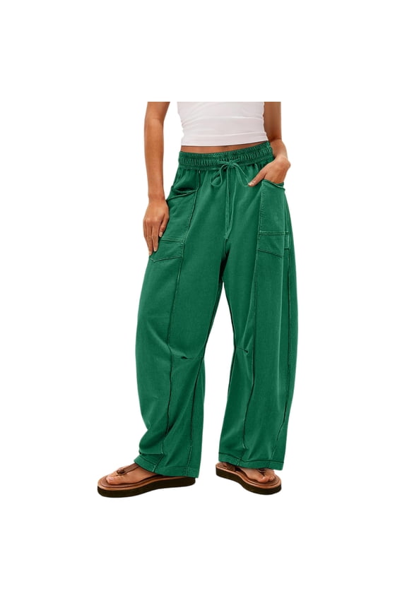 Womens Barrel Sweatpants High Waisted Wide Leg Sweatpants Women Drawstring Waist Contrast Patchwork Pants with Pockets
