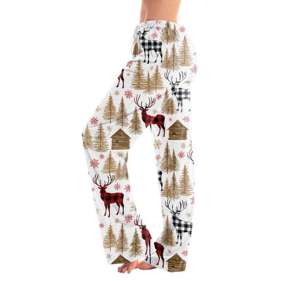 Hearthz Womens Christmas Pajamas Pants Wide Leg Womens Pajama Pants Elastic Drawstring High Waist Sleeping Pants Women Xmas Women’s Lounge Pants