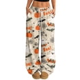 thumbnail image 1 of Hearthz Womens Flannel Pajama Pants Boo Ghost Pumpkin Graphic Womens Fluffy Pajama Pants Drawstring Elastic Waist Wide Leg Pajamas Pants for Women, 1 of 5