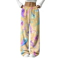 thumbnail image 1 of Hearthz Womens Flannel Pajama Pants Ghost Jack-O Bat Print Flannel Fuzzy Pajama Pants Drawstring Elastic Waist Wide Leg Pajama Pants for Women, 1 of 6